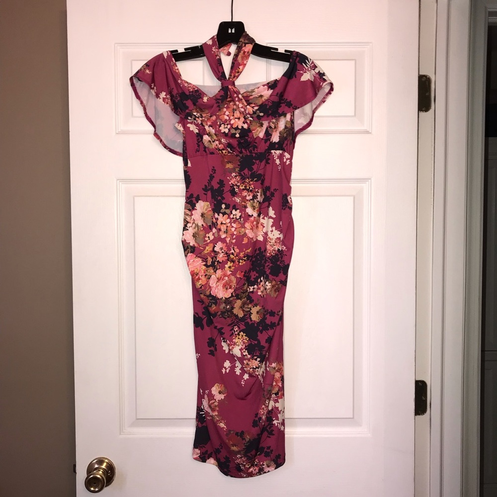 Asos maternity Floral twist ruffle pencil dress S - Picture 4 of 8